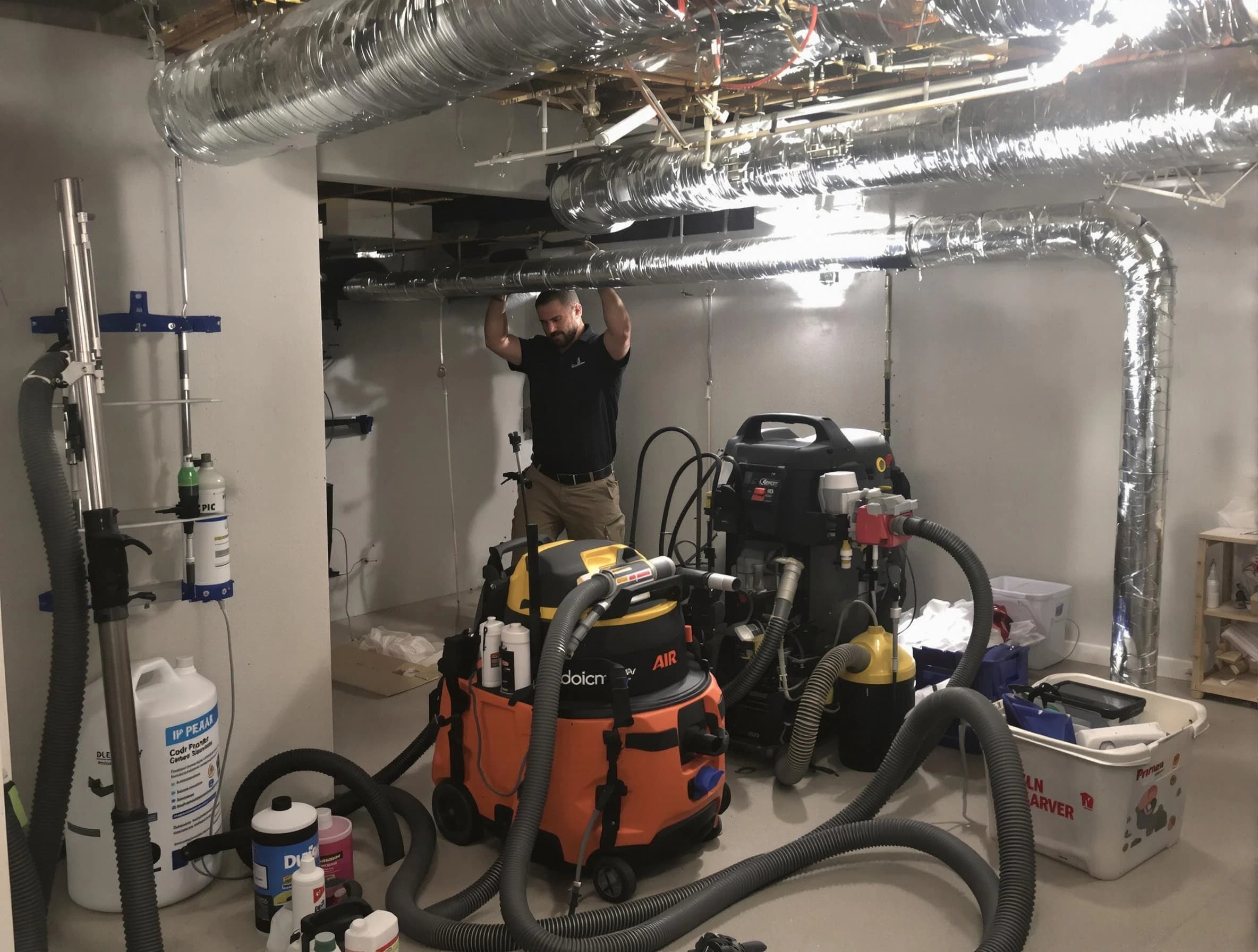 Apache Junction Air Duct Cleaning specialist performing professional mold removal from air ducts using safety equipment in Apache Junction