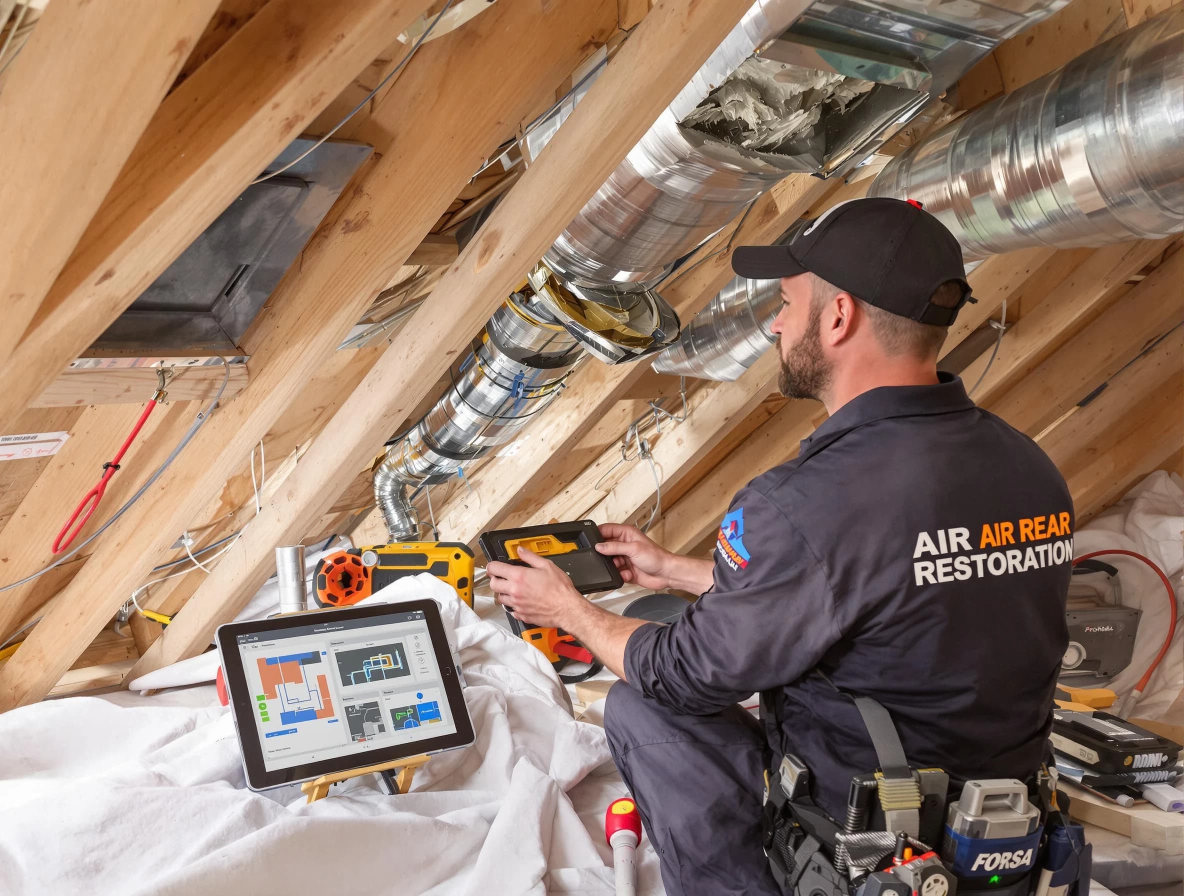 Apache Junction Air Duct Cleaning technician performing precise duct repair work in Apache Junction