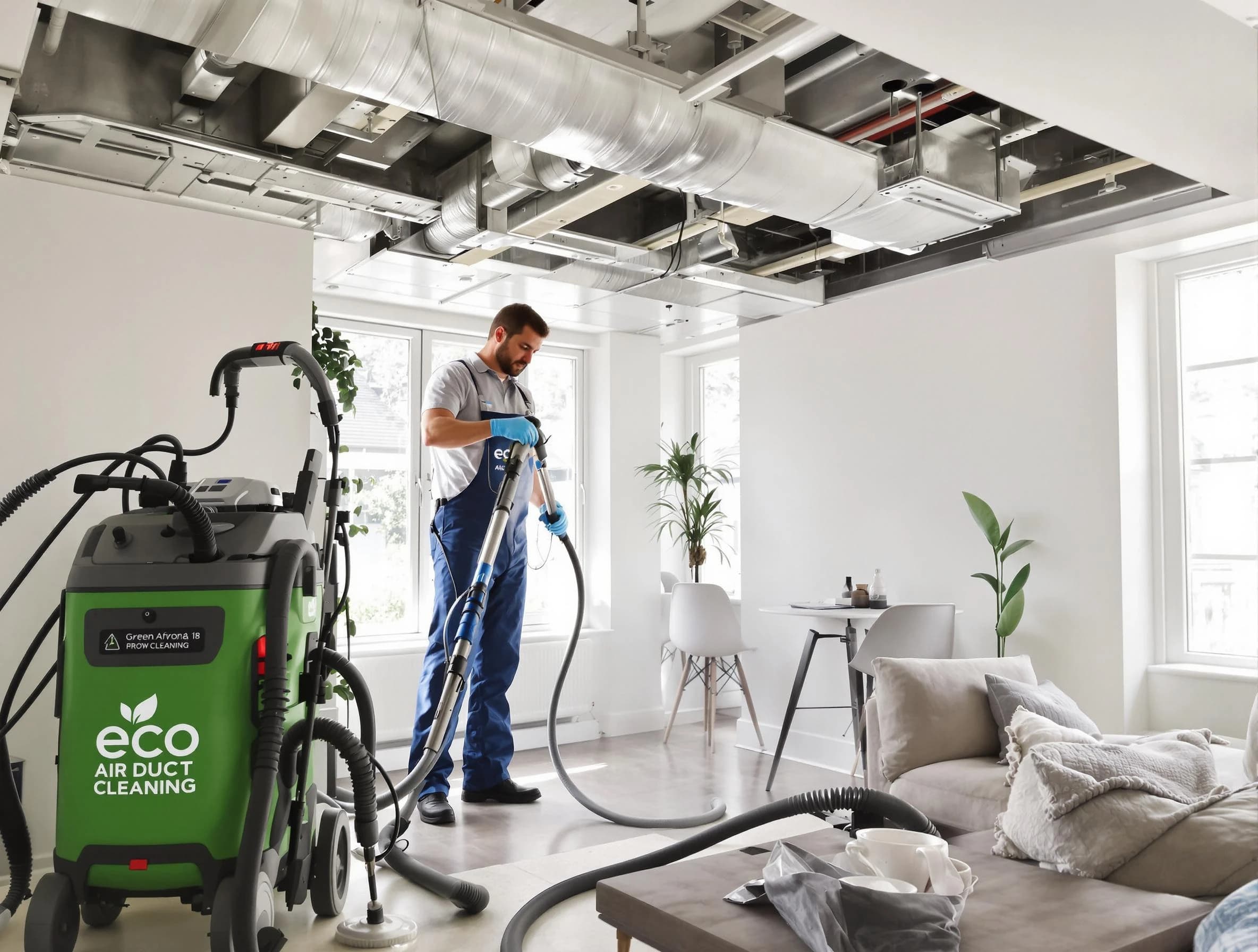 Apache Junction Air Duct Cleaning technician performing eco-friendly duct cleaning using sustainable methods in Apache Junction