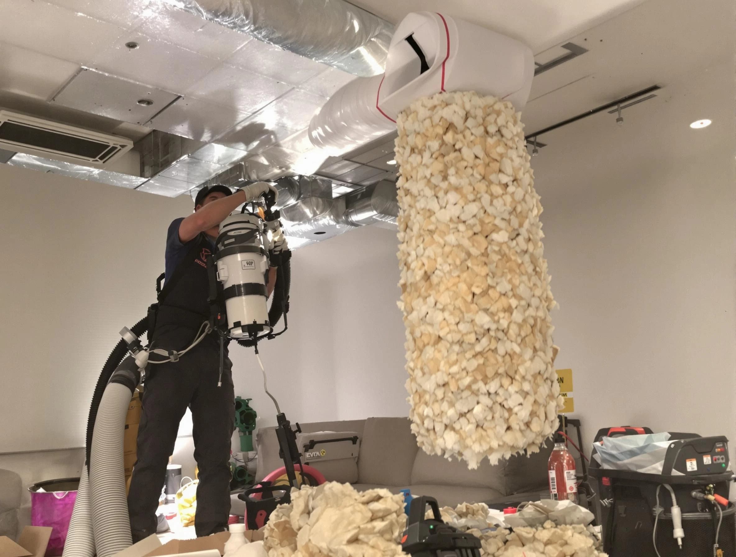 Apache Junction Air Duct Cleaning technician performing precision vacuum insulation removal in a residential property in Apache Junction