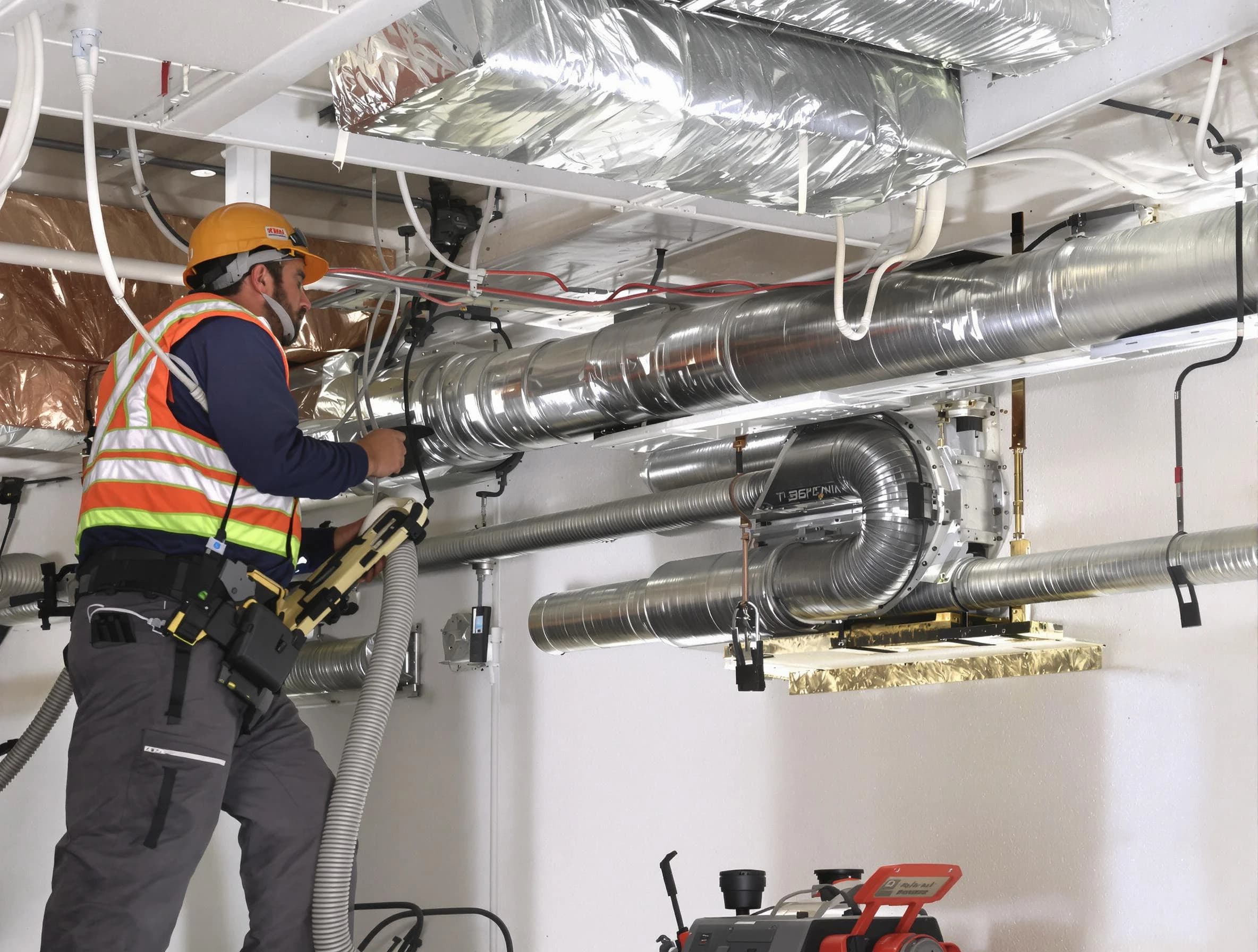 Apache Junction Air Duct Cleaning technician performing precision vacuum insulation removal in a residential property in Apache Junction