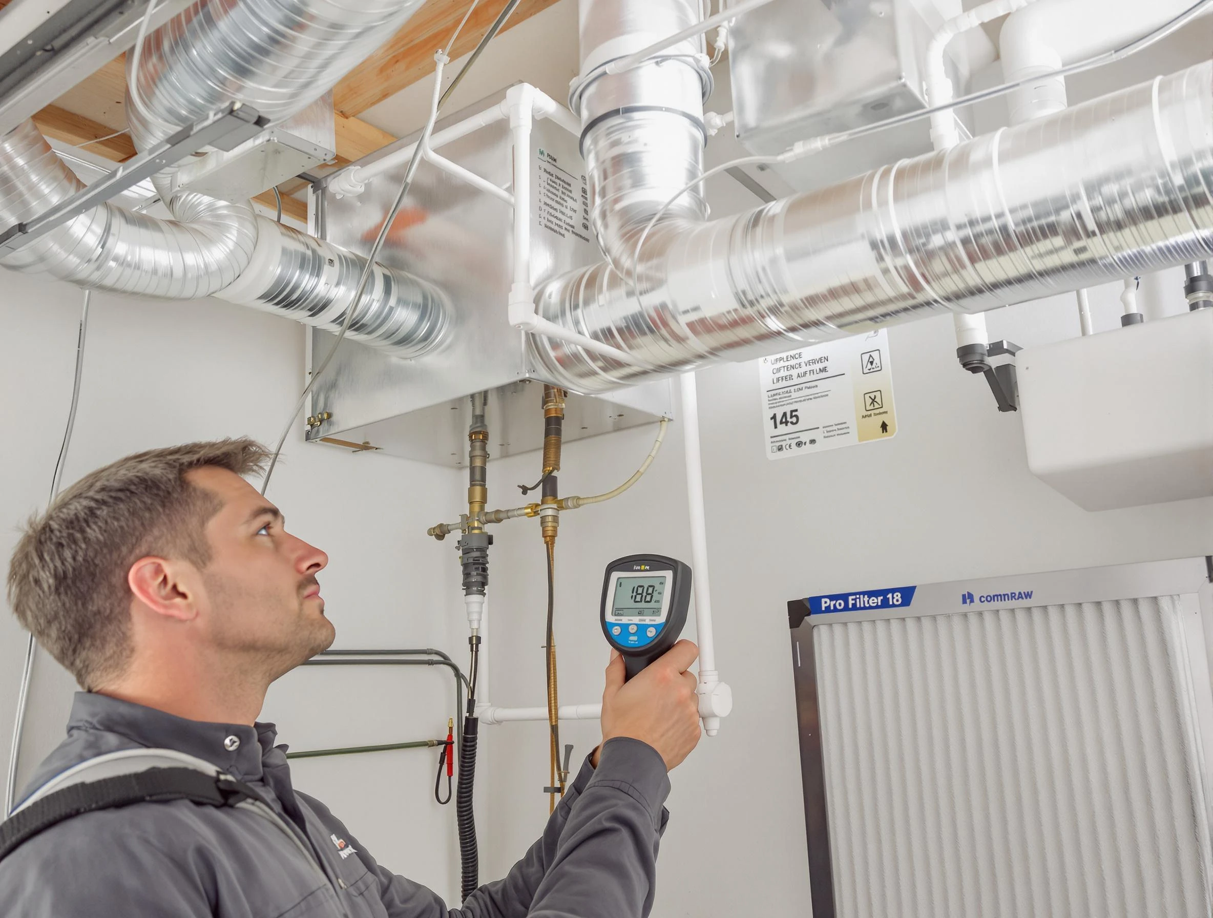 Apache Junction Air Duct Cleaning expert conducting detailed filter system inspection using diagnostic tools in Apache Junction